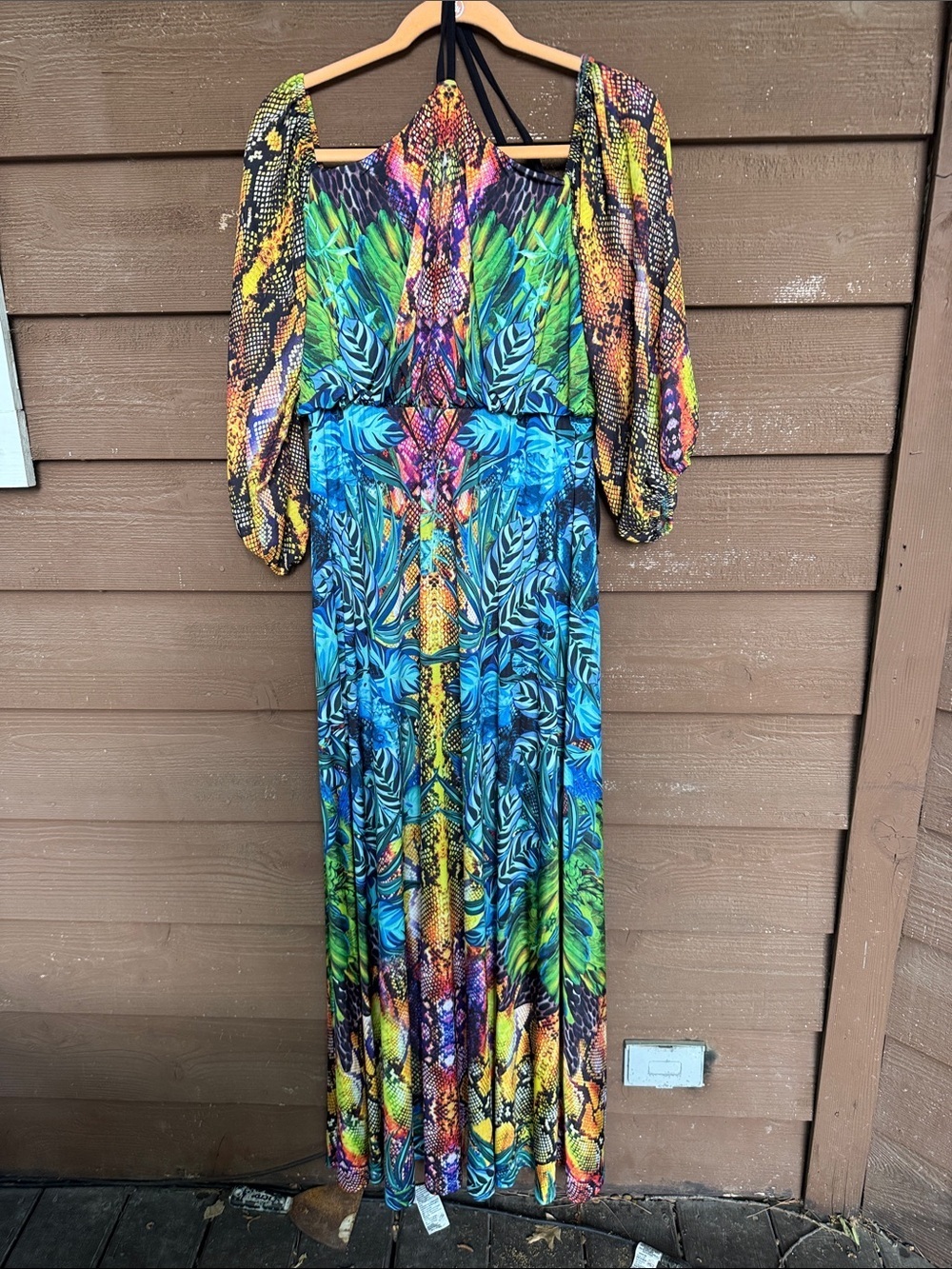 VENUS Multicolor Tropical Print Maxi Dress in Blue & Green size Large